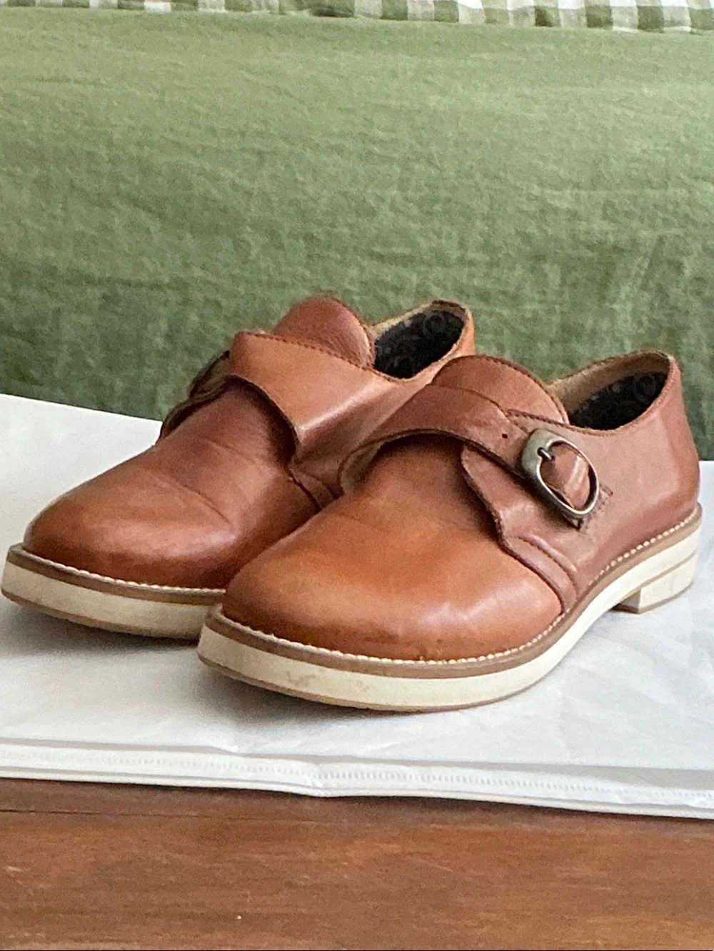 Women’s Brown Leather Buckle Loafers – Casual Everyday Flats